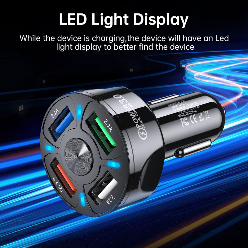 AUFU punjač za auto Quick Charge QC 3.0 USB adapter za punjač 4 porta Brzo punjenje Punjač za mobitel za auto za iPhone Xiaomi