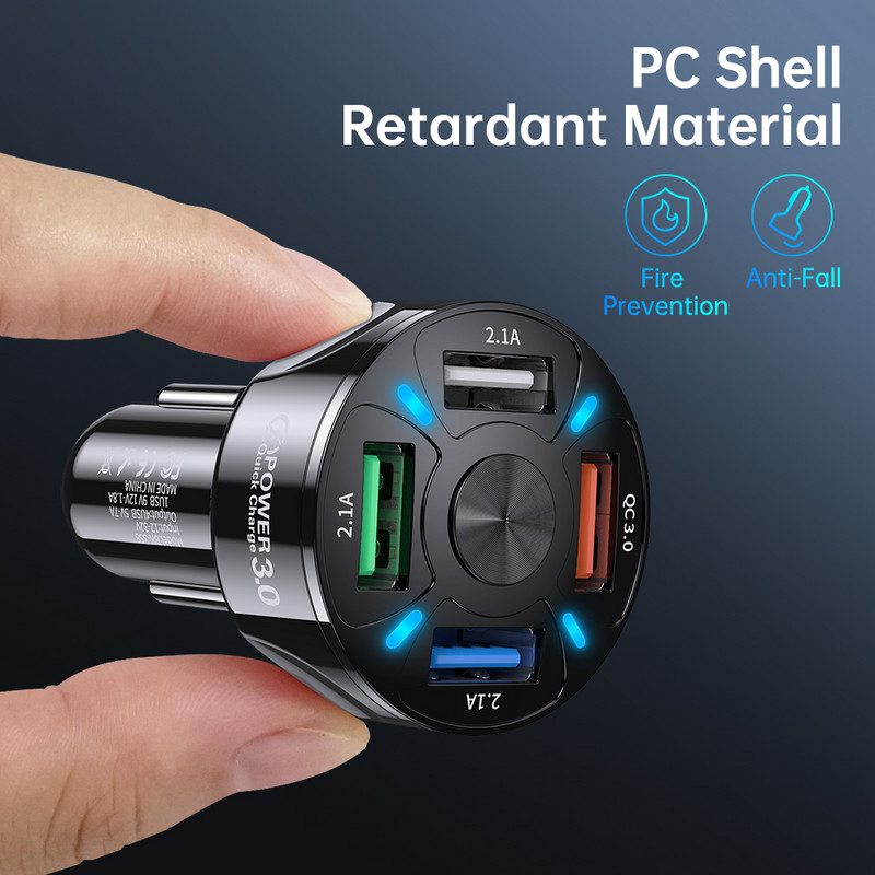 AUFU punjač za auto Quick Charge QC 3.0 USB adapter za punjač 4 porta Brzo punjenje Punjač za mobitel za auto za iPhone Xiaomi
