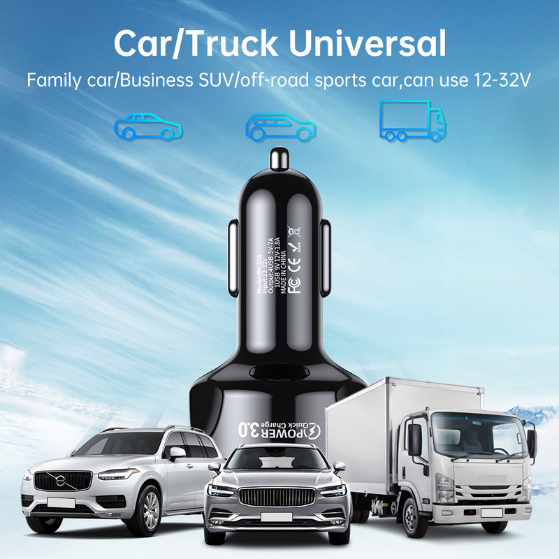 AUFU punjač za auto Quick Charge QC 3.0 USB adapter za punjač 4 porta Brzo punjenje Punjač za mobitel za auto za iPhone Xiaomi