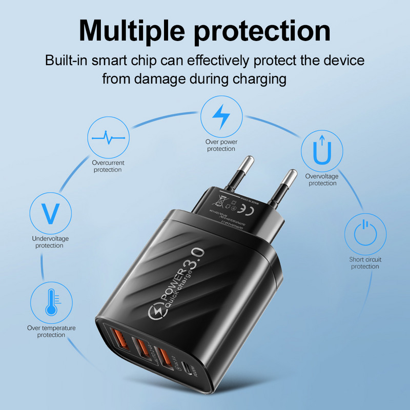 48W USB tip C punjač Quick Charge 3.0 punjač za mobilni telefon 3 USB zidni PD adapter za brzo punjenje za iPhone 14 13 Pro Max Huawei