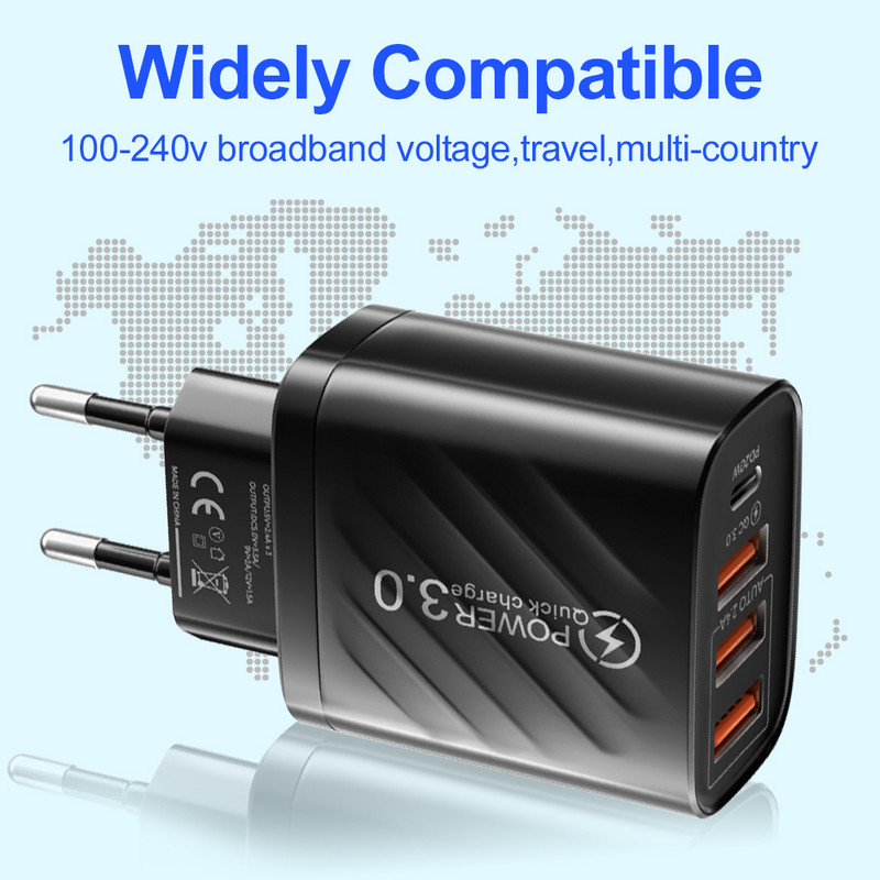 48W USB tip C punjač Quick Charge 3.0 punjač za mobilni telefon 3 USB zidni PD adapter za brzo punjenje za iPhone 14 13 Pro Max Huawei