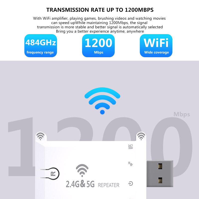 USB belaidžio signalo stiprintuvas Wifi plėstuvo stiprintuvas Dviejų dažnių 1200m USB maitinimo šaltinis 2.4G/5G WiFi kartotuvas namų biurui
