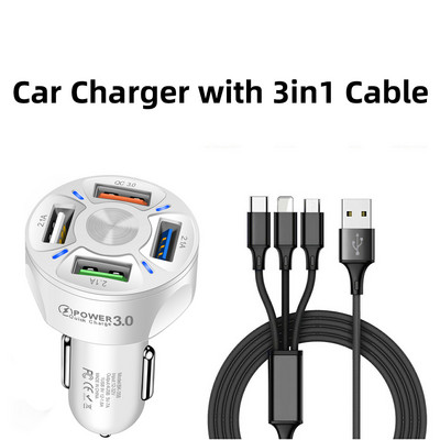 Vumpach 48W Quick 7A 4 porturi USB încărcare mașină Mini încărcare rapidă pentru iPhone 11 Xiaomi Samsung Adaptor încărcător pentru telefon mobil în mașină