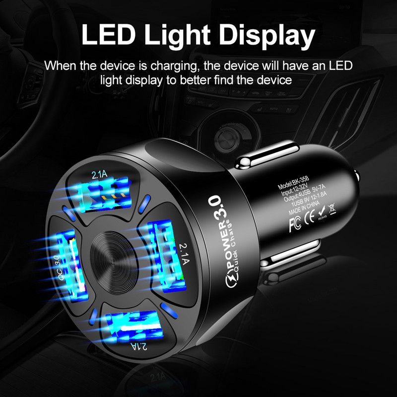 Vumpach 48W Quick 7A 4 porta USB auto punjenje Mini brzo punjenje za iPhone 11 Xiaomi Samsung adapter za punjač za mobitel u automobilu