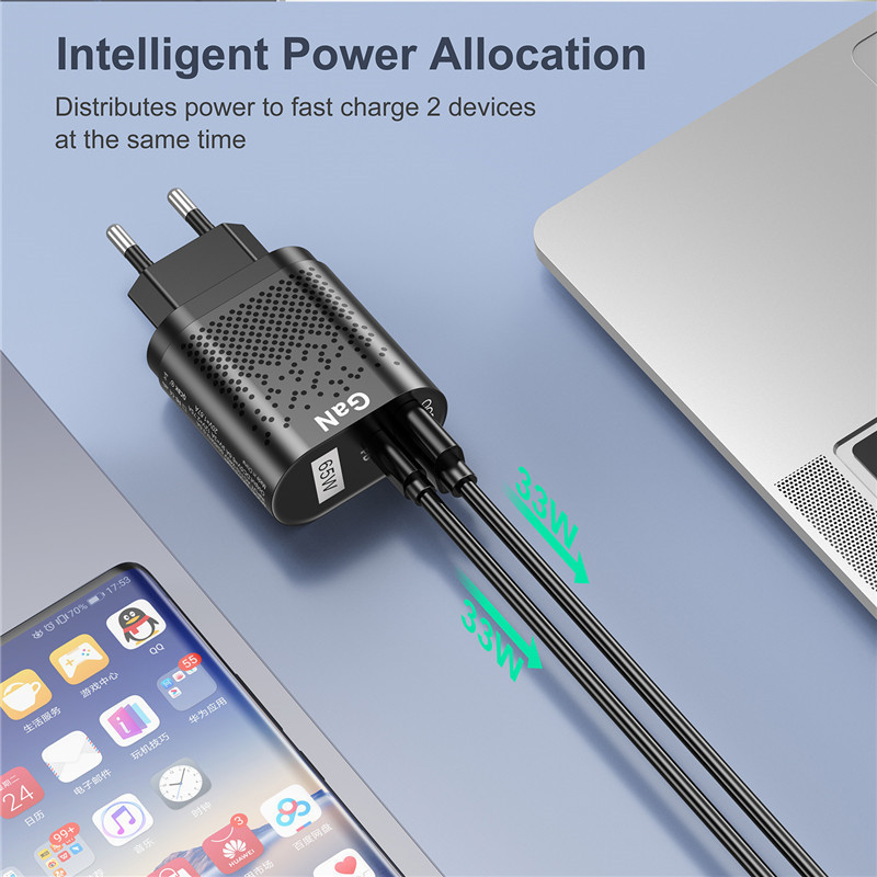 Tkey 65W galij nitrid GAN telefonski adapter za brzi punjač za iPhone Xiaomi Samsung USB PD brzo punjenje KC/EU/US punjač