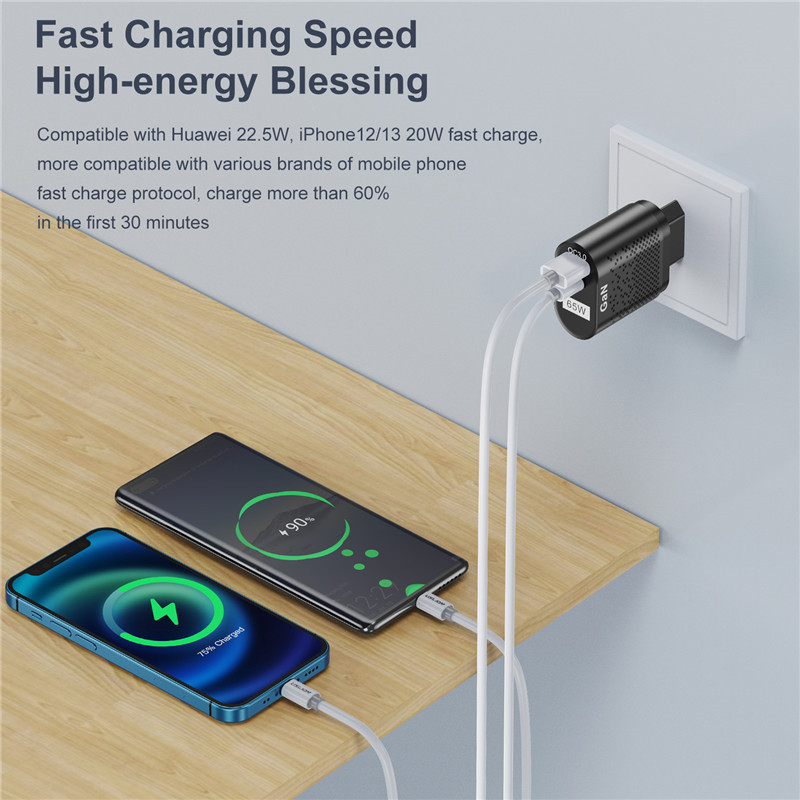Tkey 65W galij nitrid GAN telefonski adapter za brzi punjač za iPhone Xiaomi Samsung USB PD brzo punjenje KC/EU/US punjač