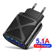 Încărcător USB 48W 4 porturi Încărcare rapidă QC 3.0 Telefon de călătorie de perete Încărcare rapidă pentru iPhone 13 12 Samsung Xiaomi Poco Adaptor priză UE