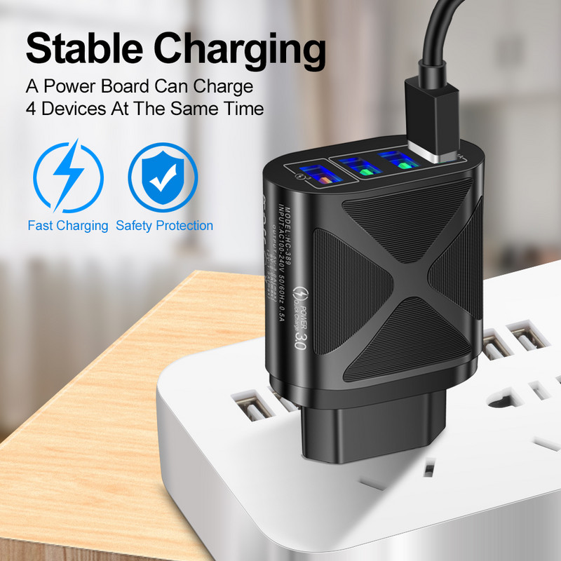 48W USB punjač 4 porta Quick Charge QC 3.0 zidni putni telefon brzo punjenje za iPhone 13 12 Samsung Xiaomi Poco EU adapter za utikač