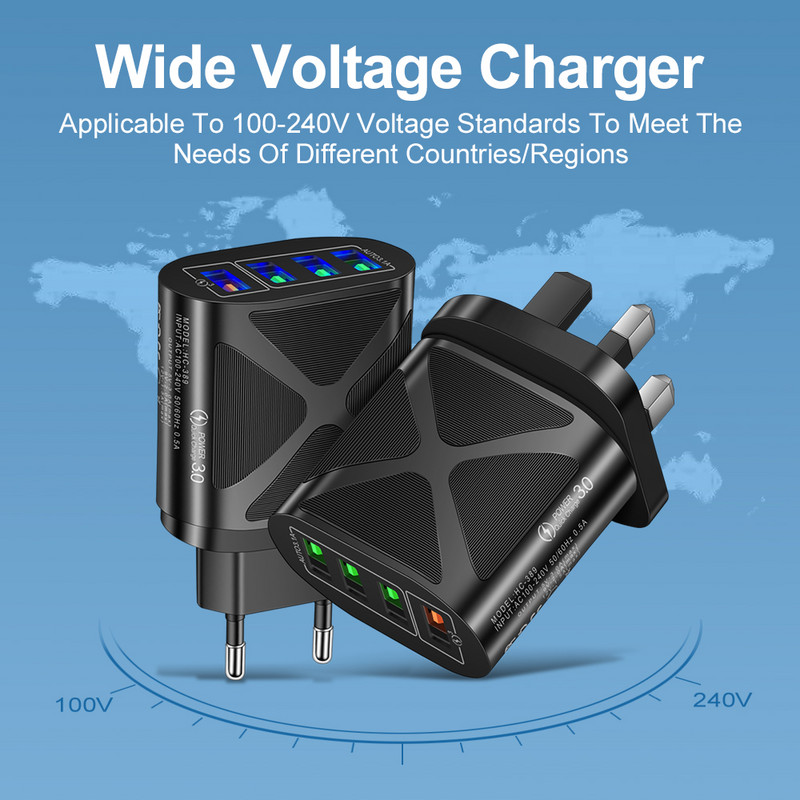 48W USB punjač 4 porta Quick Charge QC 3.0 zidni putni telefon brzo punjenje za iPhone 13 12 Samsung Xiaomi Poco EU adapter za utikač