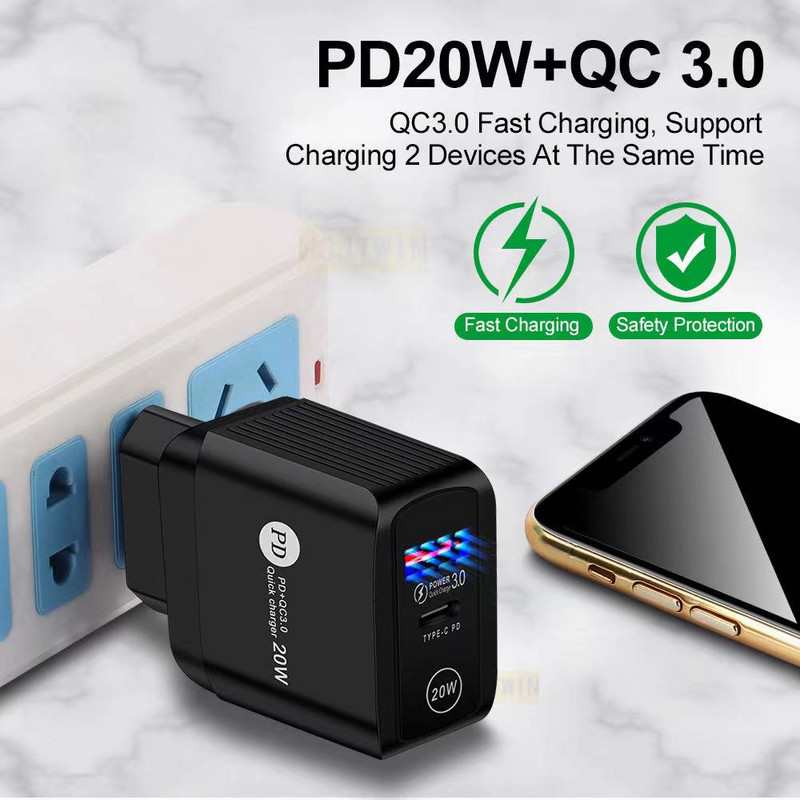 PD 20W USB Type C punjač LED adapter Brzo punjenje telefona za iPhone 12 11 Pro Max X Xs Xr 7 AirPods iPad Huawei Xiaomi LG Samsung