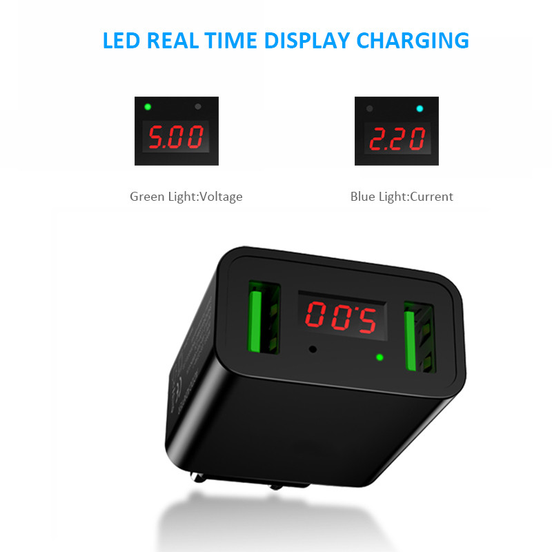 Dvostruki USB zidni punjač s LED zaslonom Detect Quick Charge za Blackview Realme POCO Redmi Infinix Cubot Doogee telefonski adapter