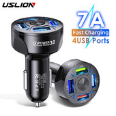 Încărcător auto USLION 7A 4 porturi USB Încărcare rapidă universală QC3.0 QC4.0 pentru iPhone 11 Adaptor încărcător telefon Xiaomi Samsung în mașină