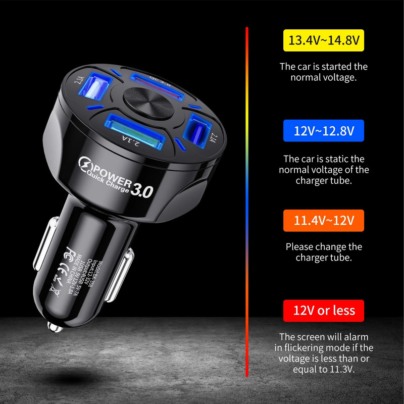 USLION 7A auto punjač 4 priključka USB univerzalno brzo punjenje QC3.0 QC4.0 za iPhone 11 Xiaomi Samsung adapter punjača za telefon u automobilu