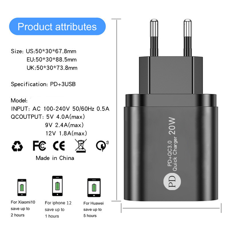 Acgicea Super Si 20W USB C adapter za punjenje za iPhone 13 12 Pro Max Tip C QC 3.0 PD brzo punjenje za Xiaomi telefon Quick Charger