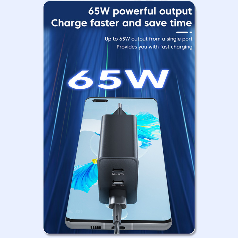 105W USB punjač tipa C, brzo punjenje, punjač za mobilni telefon prikladan je za Samsung IPhone 65W, kompatibilnost s dva PD+U priključka