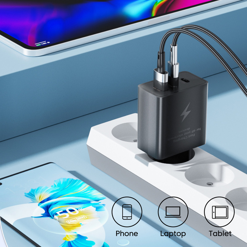 105W USB punjač tipa C, brzo punjenje, punjač za mobilni telefon prikladan je za Samsung IPhone 65W, kompatibilnost s dva PD+U priključka
