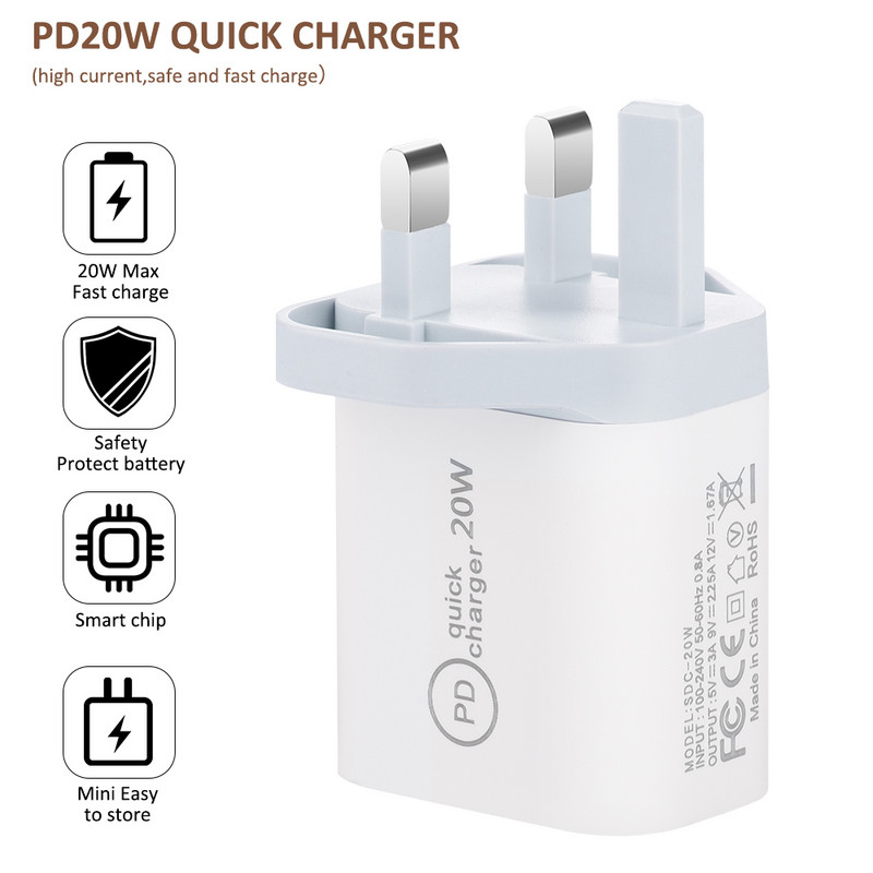 20W PD QC4.0 QC3.0 brzi punjač za Apple iPhone 13 12 Pro Max Tip C Quick Charge Adapter UK US EU Plug Punjač za mobilni telefon