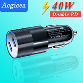 40W Încărcare rapidă dual PD încărcător auto tip USB C încărcător rapid auto în mașină telefon mobil pentru iPhone Xiaomi Huawei PD Port Adaptor