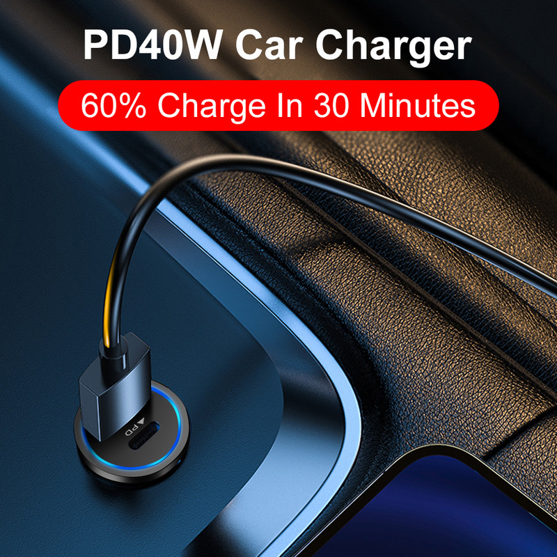 40W brzo punjenje Dual PD punjač za automobil Tip USB C brzi punjač za automobil u mobilnom telefonu za iPhone Xiaomi Huawei PD adapter za priključak