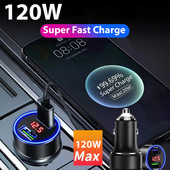 Încărcător de mașină USB 120W Adaptor de încărcare rapidă pentru iPhone 13 Pro max Accesorii 12 11 Telefoane mobile Samsung Xiaomi cu afișaj LCD