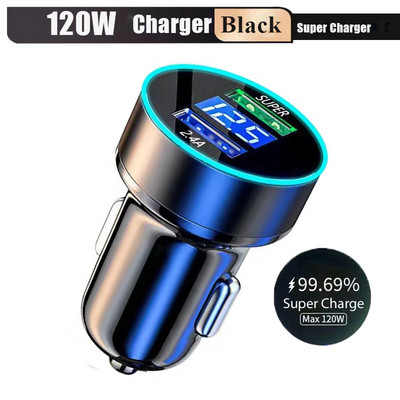 Încărcător de mașină USB 120W Adaptor de încărcare rapidă pentru iPhone 13 Pro max Accesorii 12 11 Telefoane mobile Samsung Xiaomi cu afișaj LCD