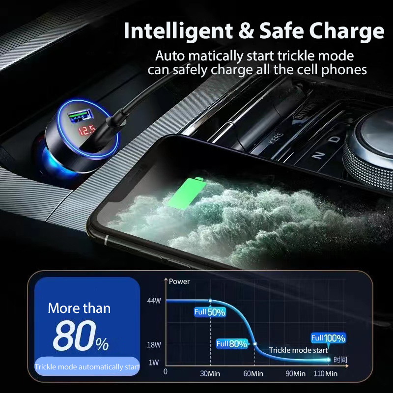 120W USB auto punjač Adapter za brzo punjenje za iPhone 13 Pro max Dodaci 12 11 Samsung Xiaomi mobilni telefoni s LCD zaslonom