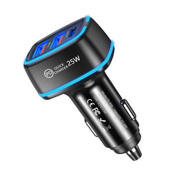 LED светлина 25W PD зарядно за кола Бързо зареждане USB Quick Charge 3.0 за автомобилен телефон Адаптер за iPhone 13 14 Xiaomi Huawei Sansung