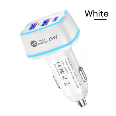 Lumină LED 25W PD Încărcător de mașină Încărcare rapidă USB Încărcare rapidă 3.0 pentru Adaptor pentru telefon auto pentru iPhone 13 14 Xiaomi Huawei Sansung