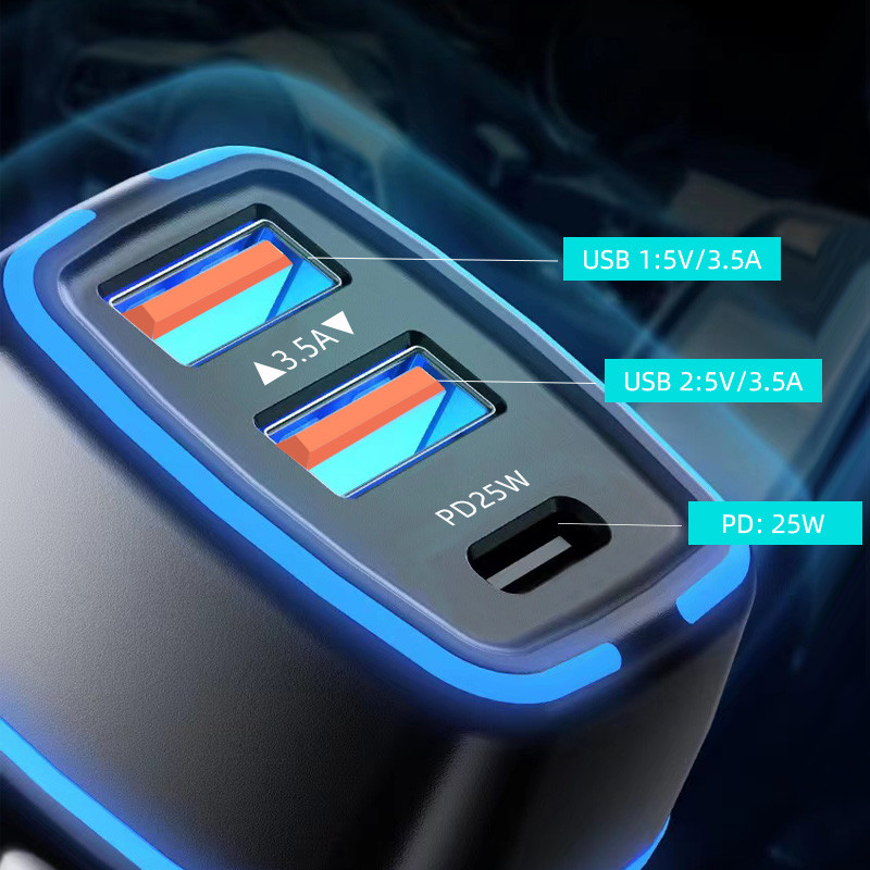 LED svjetlo 25W PD auto punjač brzo punjenje USB Quick Charge 3.0 za auto adapter za telefon za iPhone 13 14 Xiaomi Huawei Sansung