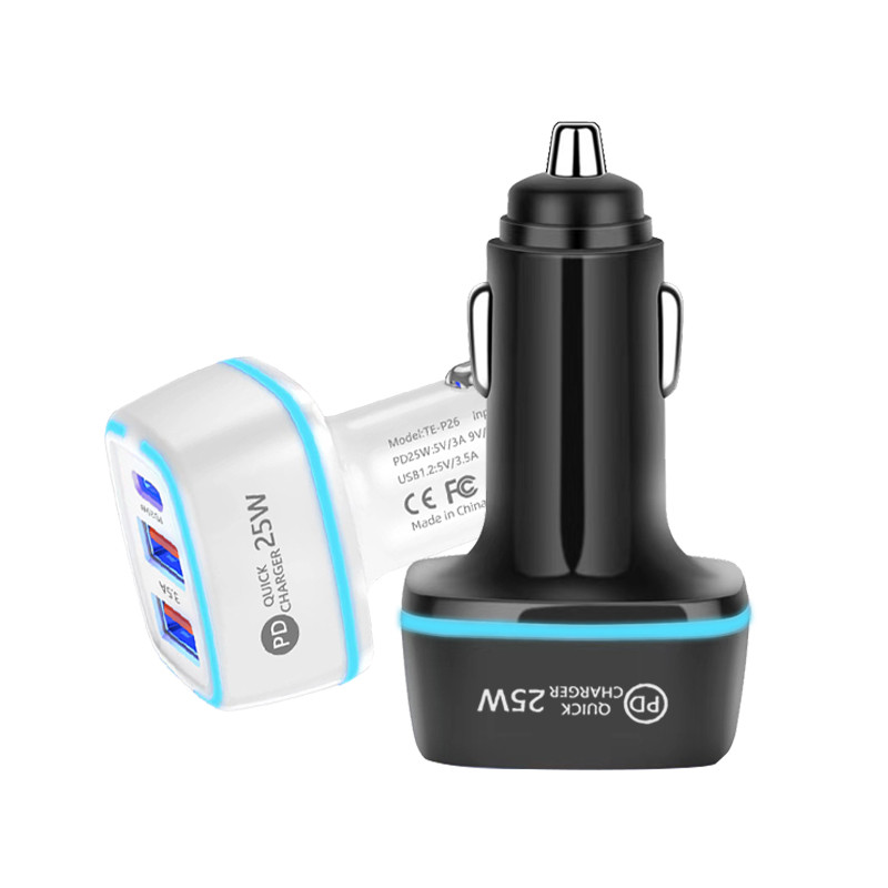 LED svjetlo 25W PD auto punjač brzo punjenje USB Quick Charge 3.0 za auto adapter za telefon za iPhone 13 14 Xiaomi Huawei Sansung