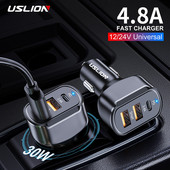 USLION 30W încărcare mașină PD 3 porturi USB QC4.0QC3.0 tip C încărcare rapidă pentru Xiaomi Huawei Samsung Adaptor încărcător pentru telefon mobil în mașină