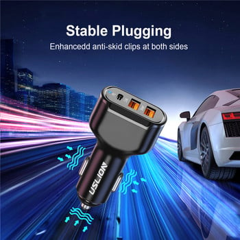 USLION 30W Car Charge PD 3 порта USB QC4.0QC3.0 Type C Бързо зареждане за Xiaomi Huawei, Адаптер за зарядно за мобилен телефон Samsung в кола