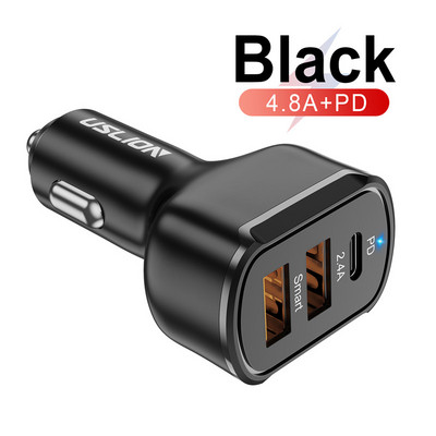 USLION 30W încărcare mașină PD 3 porturi USB QC4.0QC3.0 tip C încărcare rapidă pentru Xiaomi Huawei Samsung Adaptor încărcător pentru telefon mobil în mașină