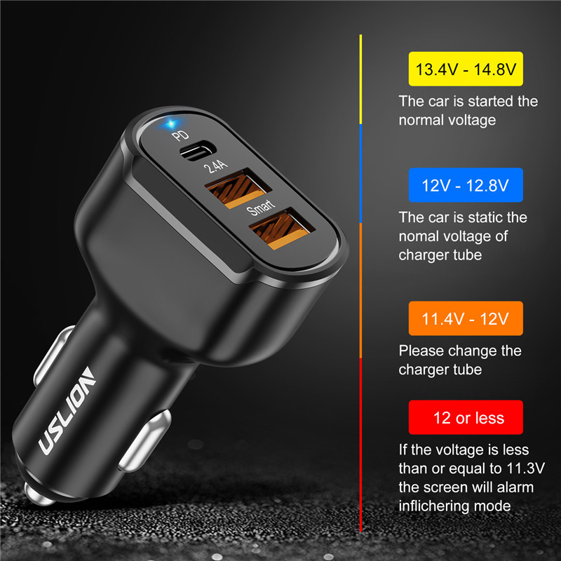 USLION 30W auto punjenje PD 3 porta USB QC4.0QC3.0 tip C brzo punjenje za Xiaomi Huawei Samsung adapter za punjač za mobitel u automobilu