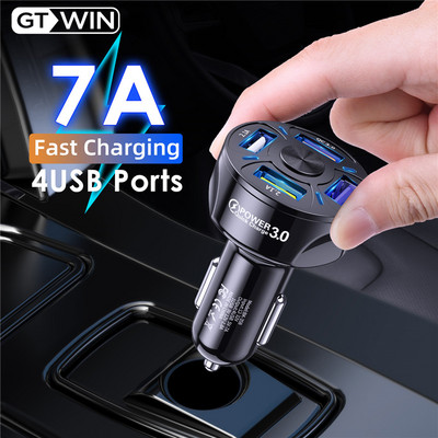 GTWIN 4 prievadų automobilinis įkroviklis 7A 48W USB greitas įkrovimas 3.0 universalus mobiliojo telefono greitas įkrovimas, skirtas iphone 12 Pro Xiaomi automobiliniam adapteriui