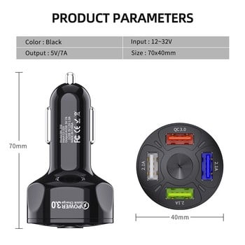 FONKEN QC 3.0 3 USB Car Charger Φορτιστής γρήγορης φόρτισης Προσαρμογέας φόρτισης τηλεφώνου αυτοκινήτου για iPhone Φορτιστής Samsung Xiaomi Redmi Note 9