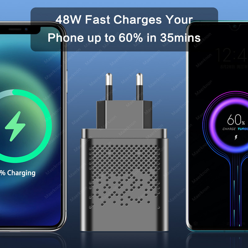 Maerknon 48W USB punjač PD Quick Charge QC 3.0 Adapter za zidni telefonski punjač tipa C Brzo punjenje za iPhone 13 12 Pro Max 11 iPad