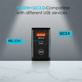 Φορτιστής USB 30W Τύπος C PD 20W QC3.0 Προσαρμογέας γρήγορης φόρτισης για iPhone 13 12 Φορτιστής κινητού τηλεφώνου Samsung Huawei Xiaomi ΕΕ/ΗΠΑ