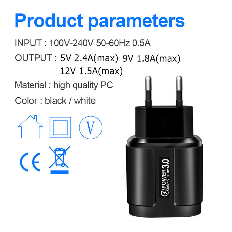 3 priključka USB punjač Brzo punjenje3.0 4.0 Za iPhone Samsung Xiaomi Huawei Punjači za mobilne telefone Brzo punjenje Tablet zidni adapter