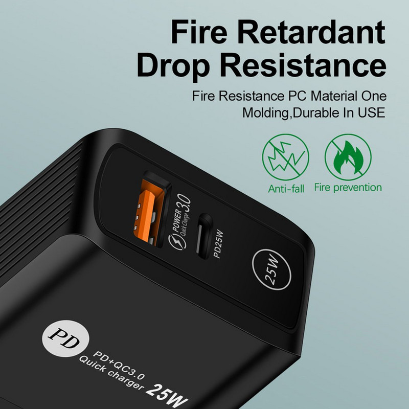 Vrući 25W PD brzi punjači USB telefonski punjač Pretvarač Tip C QC 3.0 Adapter za brzo punjenje Dodaci za mobilne telefone EU/US/UK utikač
