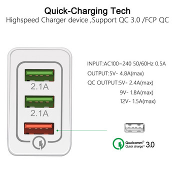 Vothoon 3 порта Quick Charger QC3.0 Phone USB Charger Fast Charging EU Plug зарядно за мобилен телефон за Samsung S9 S10 Xiaomi mi 9