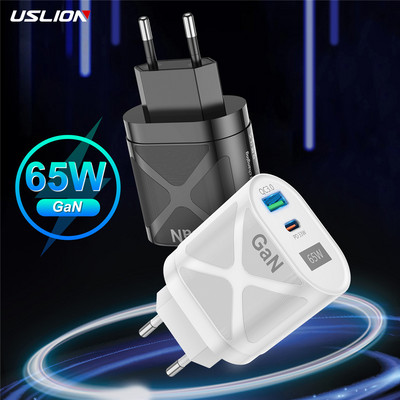 USLION GaN 65W USB Type C зарядно бързо зареждане QC 4.0 QC3.0 PD USB C зарядно преносимо бързо зареждане за iphone 13 12 11 Macbook