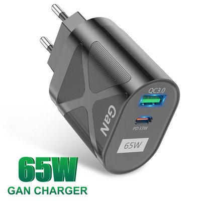 USLION GaN 65W Încărcător USB tip C Încărcare rapidă QC 4.0 QC3.0 PD Încărcător USB C Încărcare portabilă rapidă pentru iphone 13 12 11 Macbook