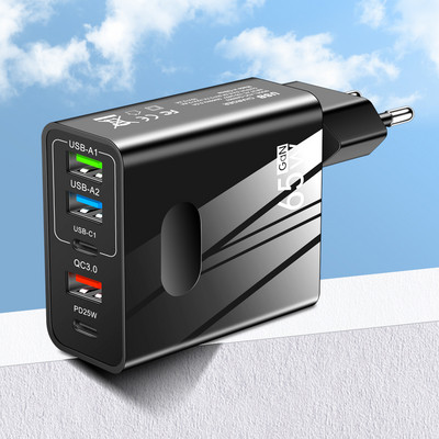 Încărcător USB C GaN PD 65W Încărcare rapidă 3.0 5 porturi Încărcător telefon tip C Adaptor de perete pentru iPhone 12 Pro max Samsung Xiaomi Huawei
