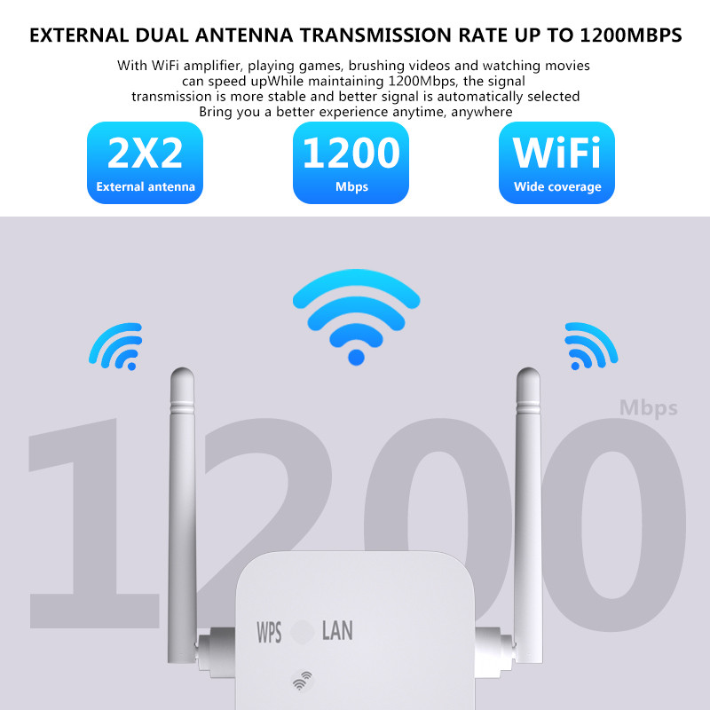 1200 Mb/s 2 4g5g Wi-Fi kartotuvo signalo stiprintuvas Belaidis Wifi kartotuvo plėstuvas Maršrutizatorius 5g Wifi kartotuvas Wifi stiprintuvas ilgo nuotolio