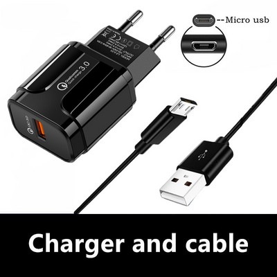 Încărcător rapid Încărcare rapidă 3.0 18W EU Plug Încărcător pentru telefon pentru OPPO F11 F9 Pro A1K A15 A12 Realme C15 C12 C11 C3 C2 Cablu Micro USB
