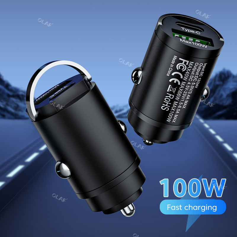 Mini 100W USB autolaadija Type C QC3.0 PD autolaadijad kiirlaadimine autotelefoni laadija adapter iphone jaoks Samsung Huawei Xiaomi