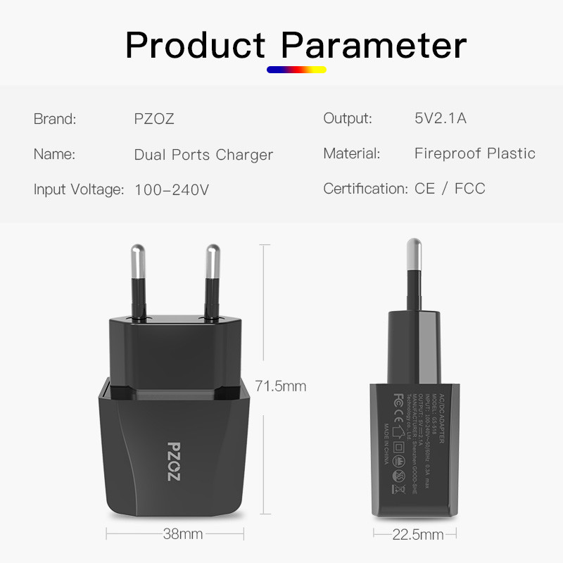PZOZ Dual USB adapter za punjenje 2a 5v putni prijenosni zidni punjač Usb pametni mobilni telefon EU utikač za iphone ipad Samsung Xiaomi 9