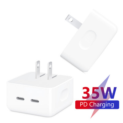 Naujas dviejų prievadų C tipo USB-C maitinimo adapteris Greitas telefono įkroviklis USB C PD 35W greitas sieninis įkroviklis, skirtas iPhone 14 13 12 Pro Max Samsung