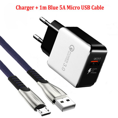 Adaptor pentru încărcător rapid QC 3.0 Cablu micro USB 5A pentru Huawei P8 P9 Lite Y5 Y6 Y7 Y9 2018 Honor 6 7 LG G3 G4 18W Încărcător USB cu mufă UE